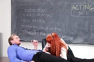 Passionate  red haired college girl is about to have casual sex with her favorite teacher